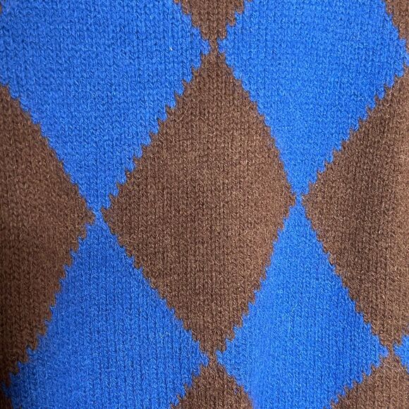 La Double Ja Vest Sweater Sz M Argyle Sleeveless Brown Blue Made in Italy - Picture 7 of 9